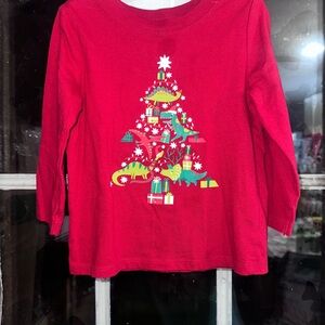 Girls Cat & Jack Red Long Sleeve Dinosaur Holiday Tee